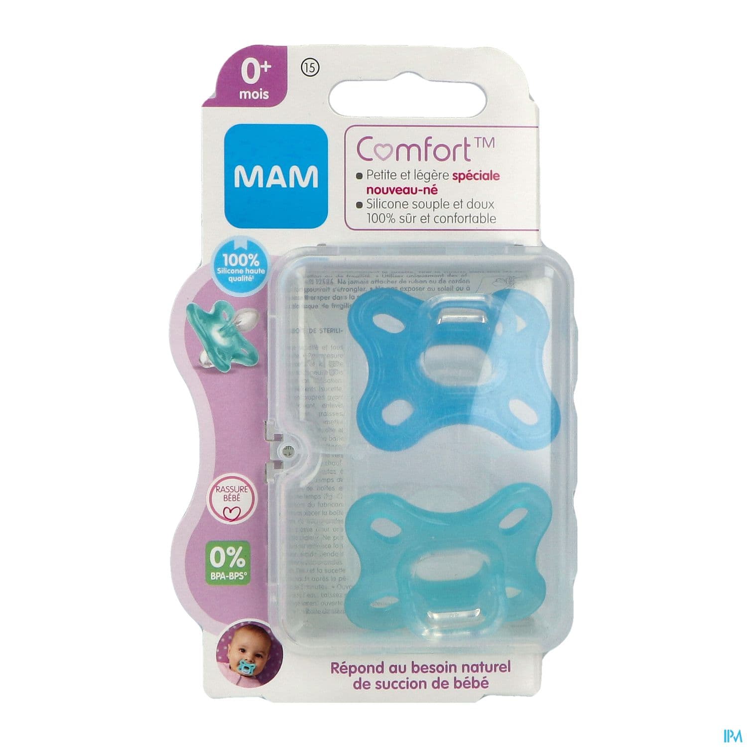 Mam Sucette Comfort Bleu +0m Silicone Bte Sterilisation X2