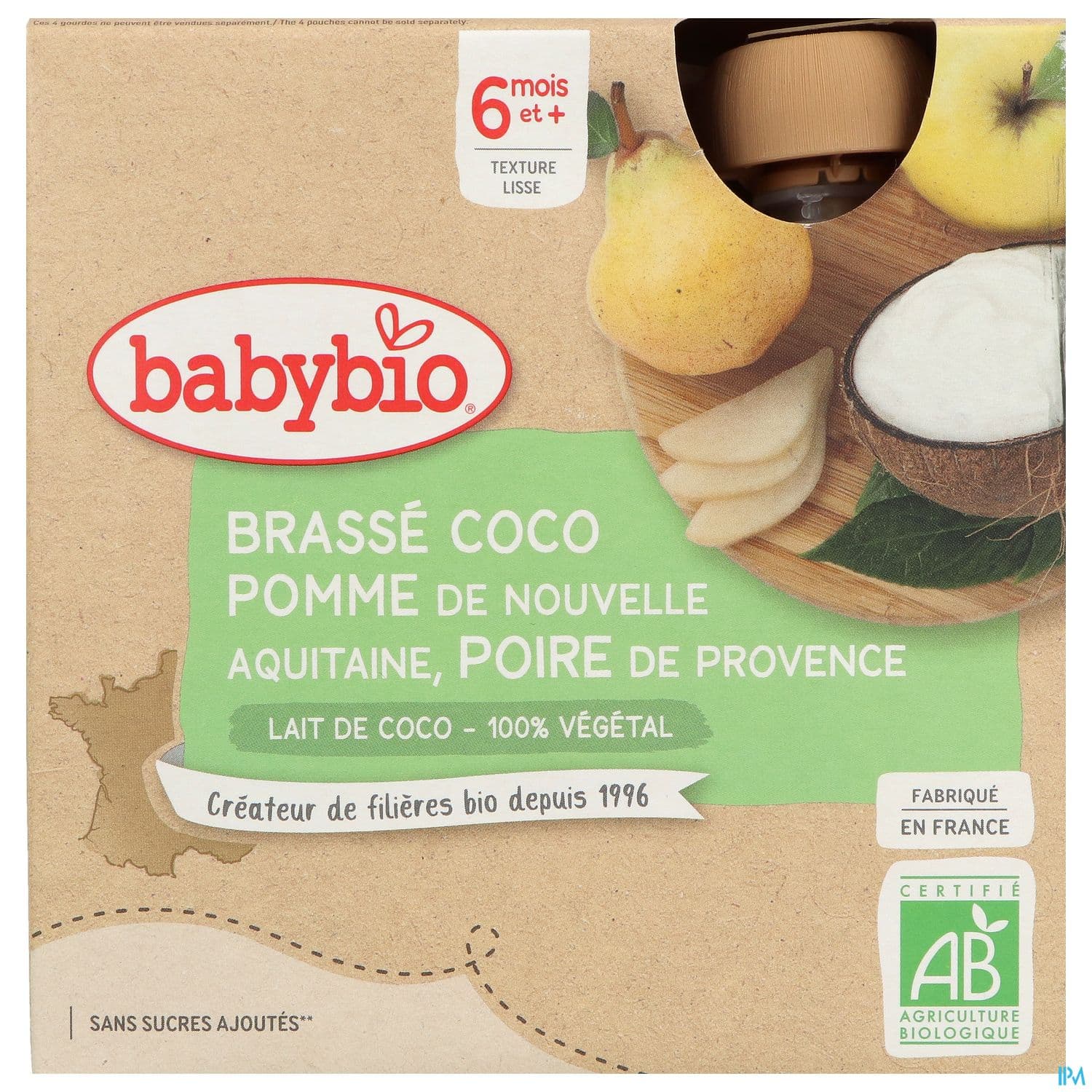 Babybio Brasse Vegetal Au Lait De Coco Pomme Poire De Provence Gourde 6m 85g X4