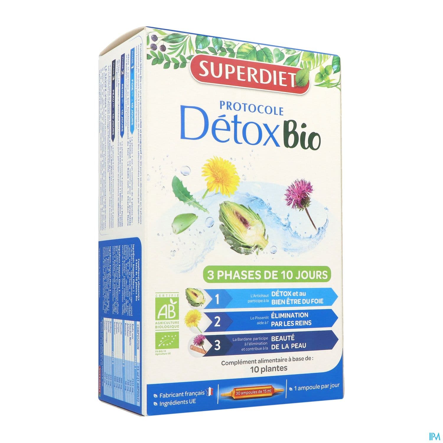 Superdiet Protocole Detox Bio Ampoule Buvable 15ml 30