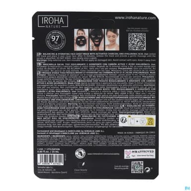 Iroha Collection Detox Masque Tissus Biodegradable Charbon + Ha