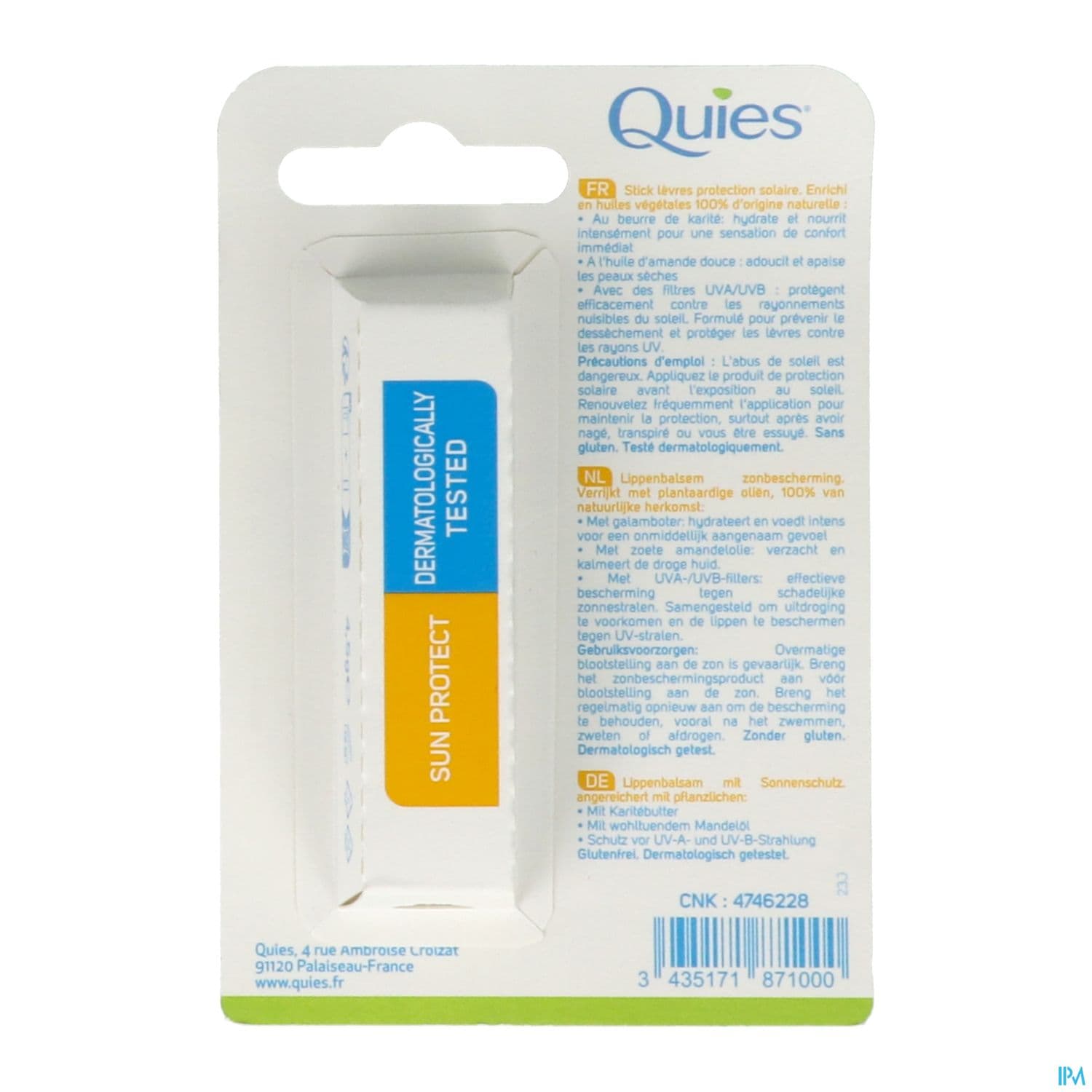 QUIES STICK LEVRE SPF30 4,5G