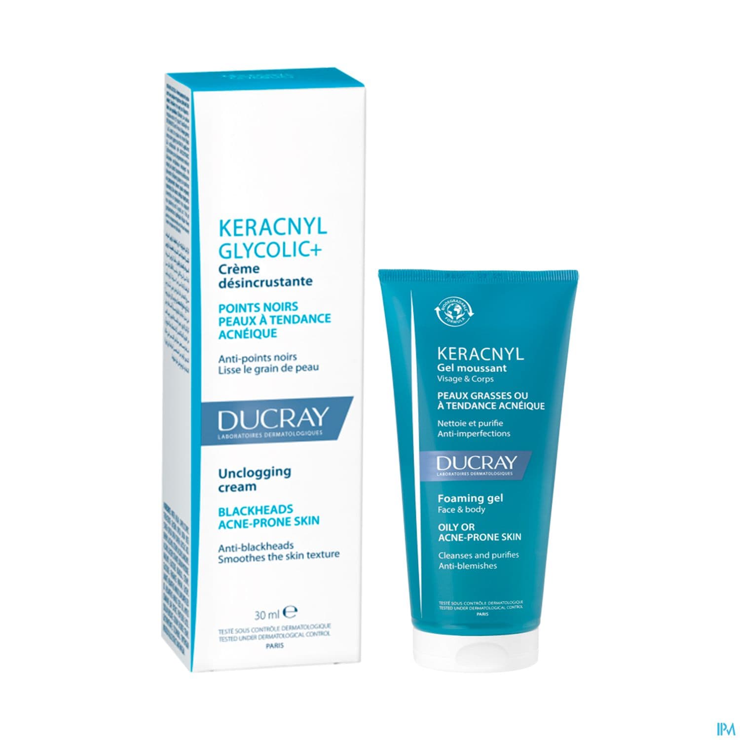 Ducray Keracnyl Glycolic+ Creme Desincrustante 30ml + Gel Moussant 40ml Offert