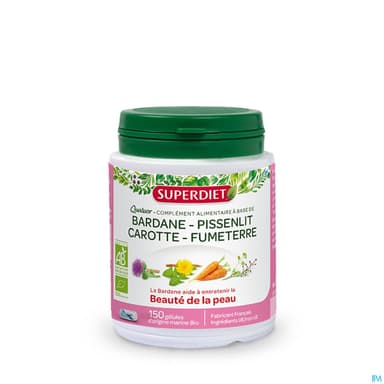 Superdiet Quatuor Beaute De La Peau Bio Bardane Pissenlit Carotte Fumeterre Gelule 150