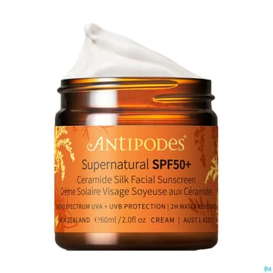 Antipodes Supernatural Spf50+ Creme Solaire Visage Soyeuse Aux Ceramides 60ml