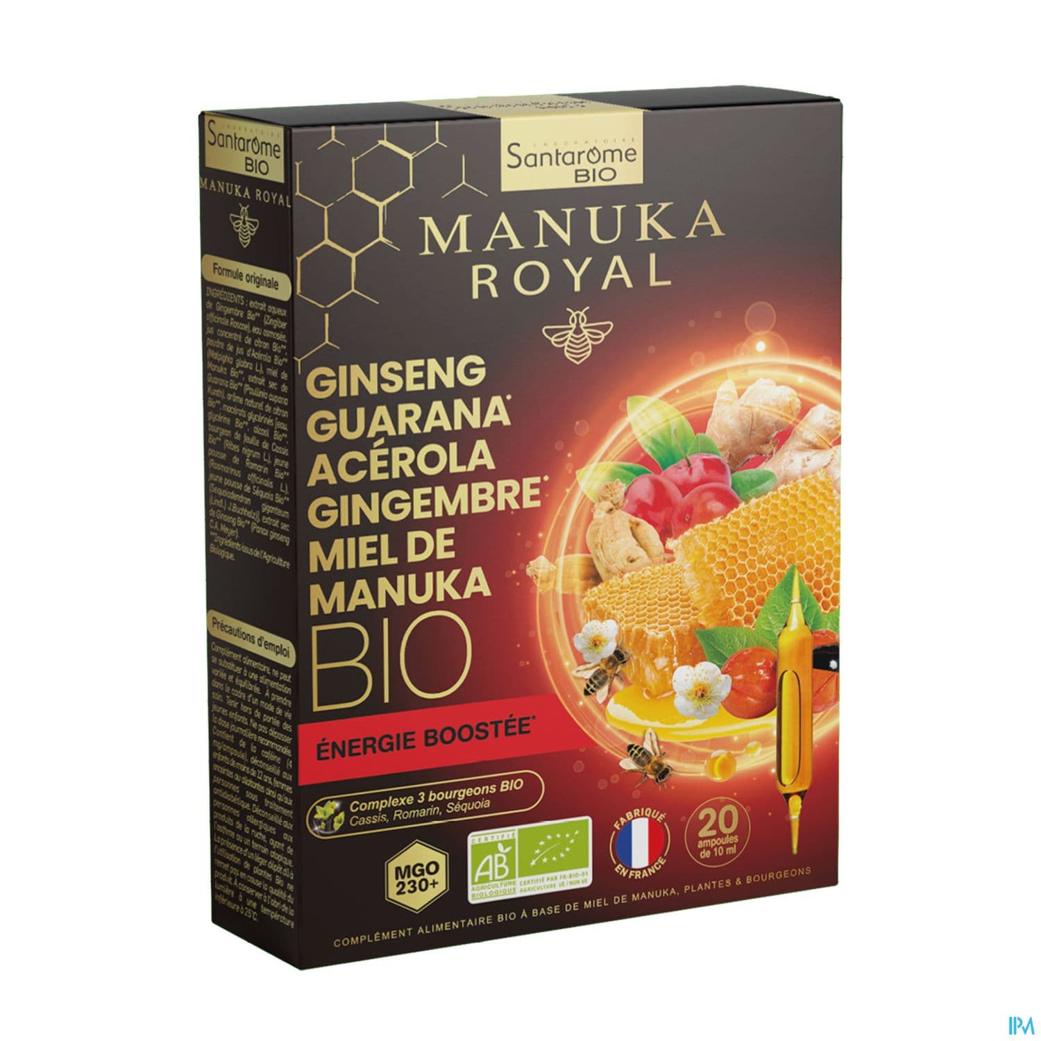 Santarome Ginseng Guarana Acerola Gingembre Miel De Manuka Bio Ampoule 20