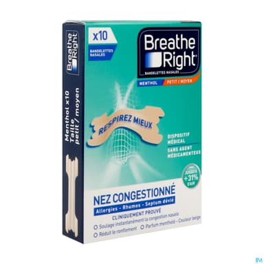 Breathe Right Menthol Bandelette Nasale Adhesive Mentholee Pour Nez Congestionne Medium 10