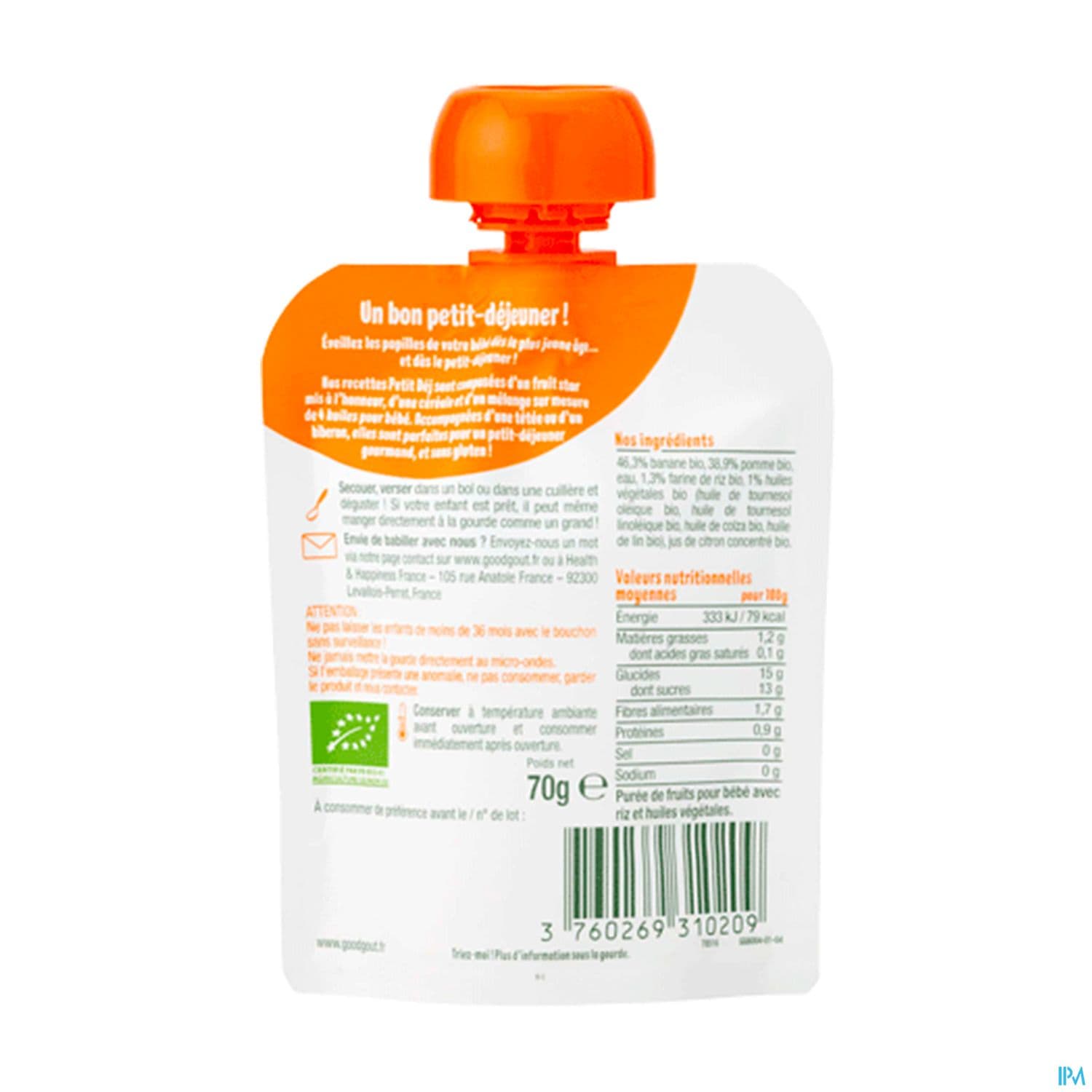 GOODGOUT PETIT DEJ POMME 70G