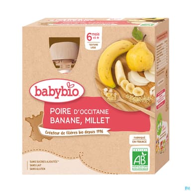 BABYBIO GOURD POIRE/BANANE 4X90G