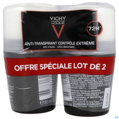 Vichy Homme Antitranspirant Bille Antitrace 72h 50ml X2