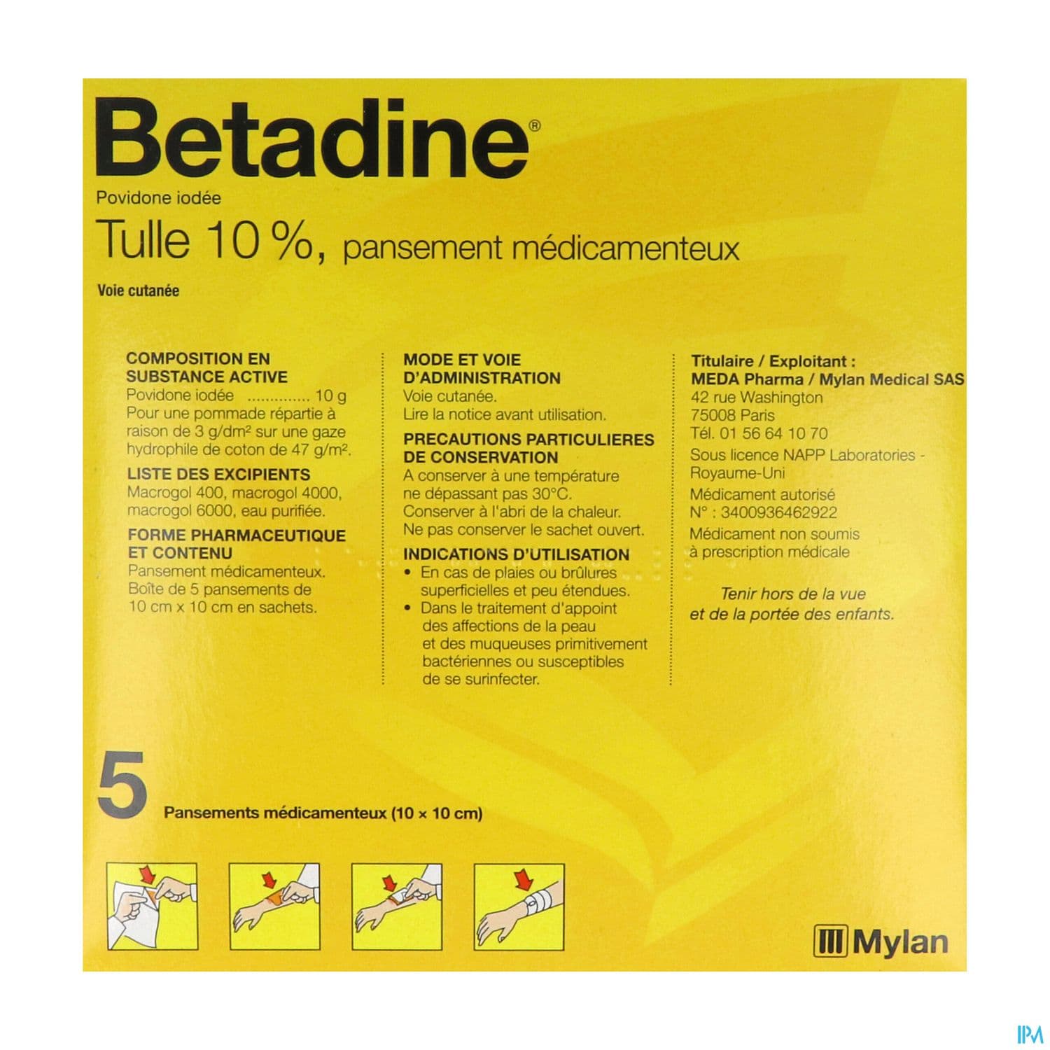 Betadine Tulle 10% Pansement Medicamenteux 5