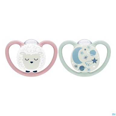 Nuk Sucette Silicone Space 0/6m Nuit Fille X2
