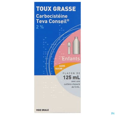 Carbocisteine Teva Conseil 2% Enfan Sans Sucre 125ml