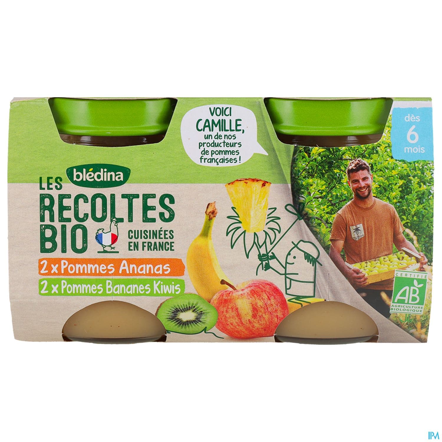 Bledina Les Recoltes Bio Pot Pommes-ananas + Pommes-bananes 130g X4