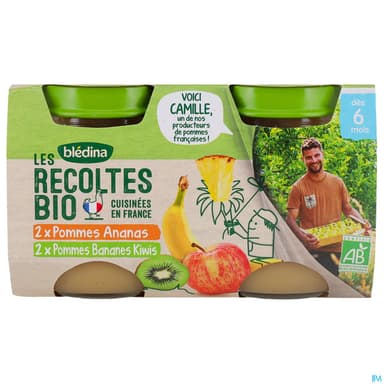 Bledina Les Recoltes Bio Pot Pommes-ananas + Pommes-bananes 130g X4