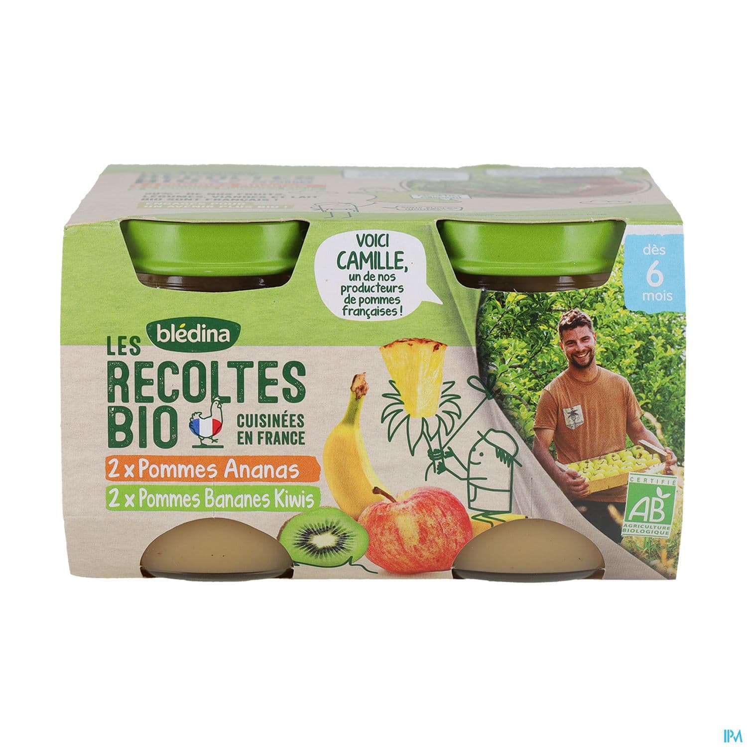 Bledina Les Recoltes Bio Pot Pommes-ananas + Pommes-bananes 130g X4