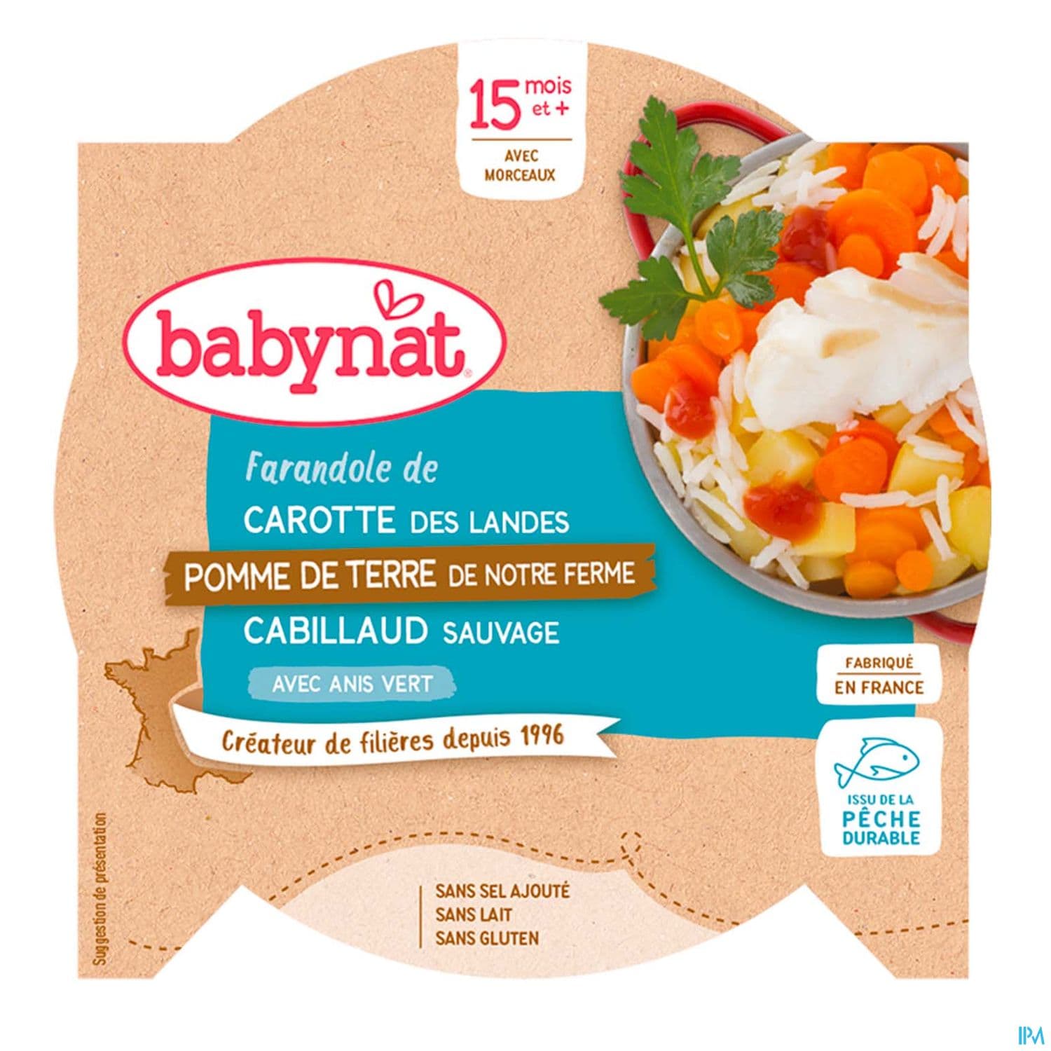 Babybio Babynat Carotte Des Landes Pommes De Terre Cabillaud Sauvage A l'anis 15m Assiette 260g