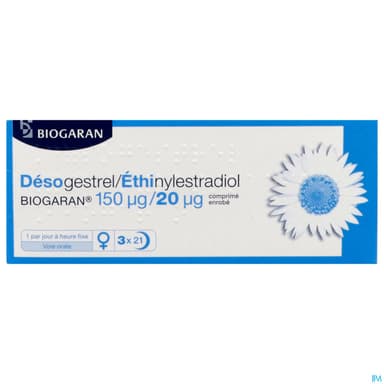Desogestrel Ethinylestradiol Biogaran 150/20mcg Comprime 21 X3