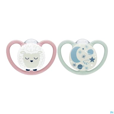 Nuk Sucette Silicone Space 6/18m Nuit Fille X2