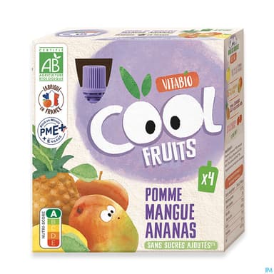 Cool Vitabio Fruits Pomme De France Mangue Ananas Gourde 90g X4