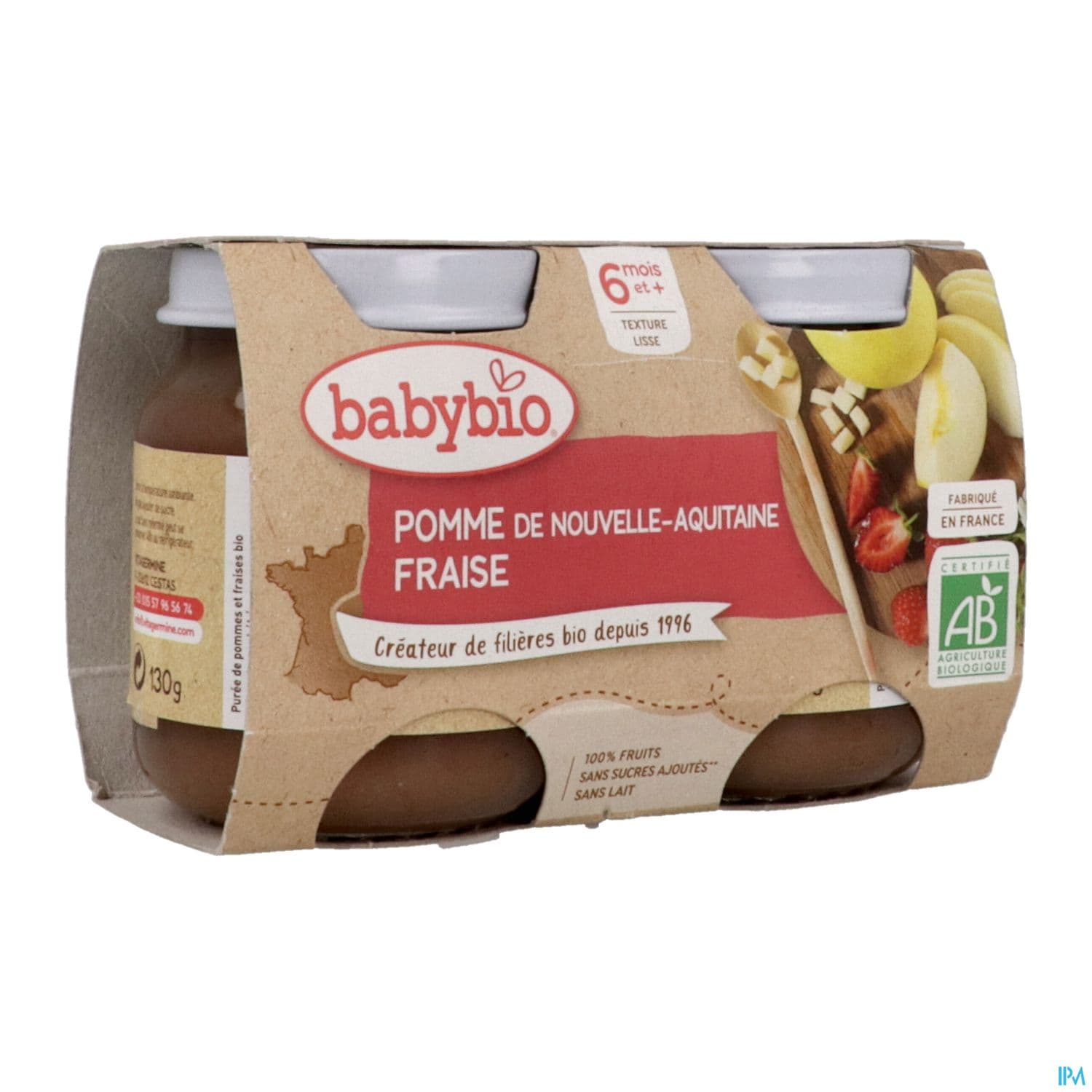 BABYBIO POMME/FRAISE 2X130G
