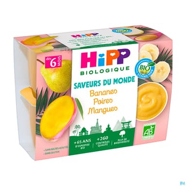 Hipp Saveurs Du Monde Banane Poire Mangue Bio Coupelle 100g X4