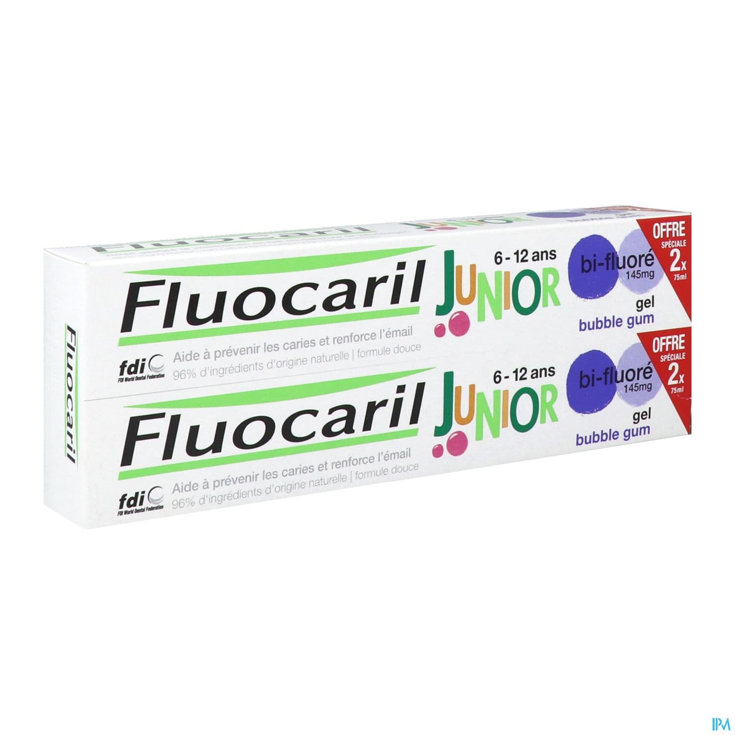 Fluocaril Junior Dentifrice 6/12ans Bubble Gum 75ml X2