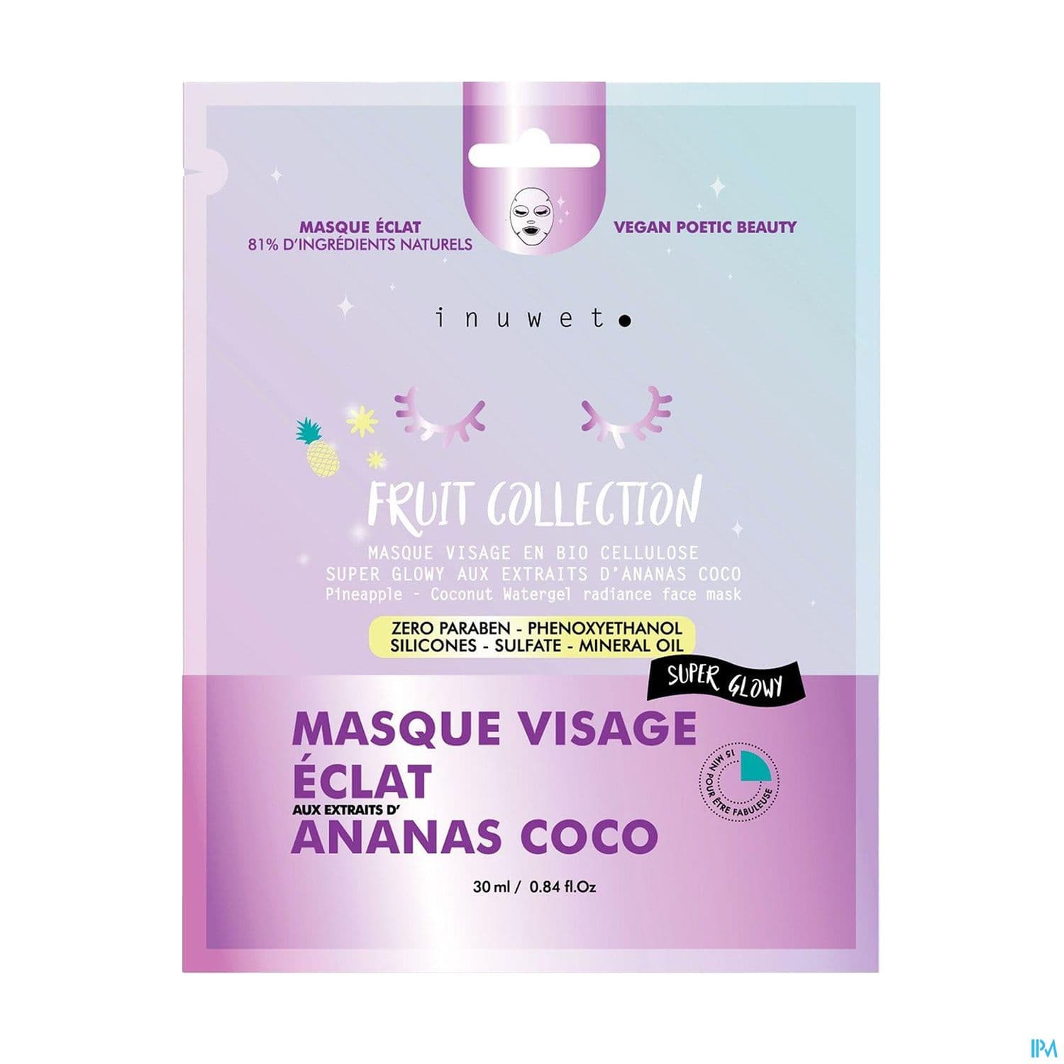 Inuwet Masque Visage Fruit Collection Hydratation Ananas Coco 30ml