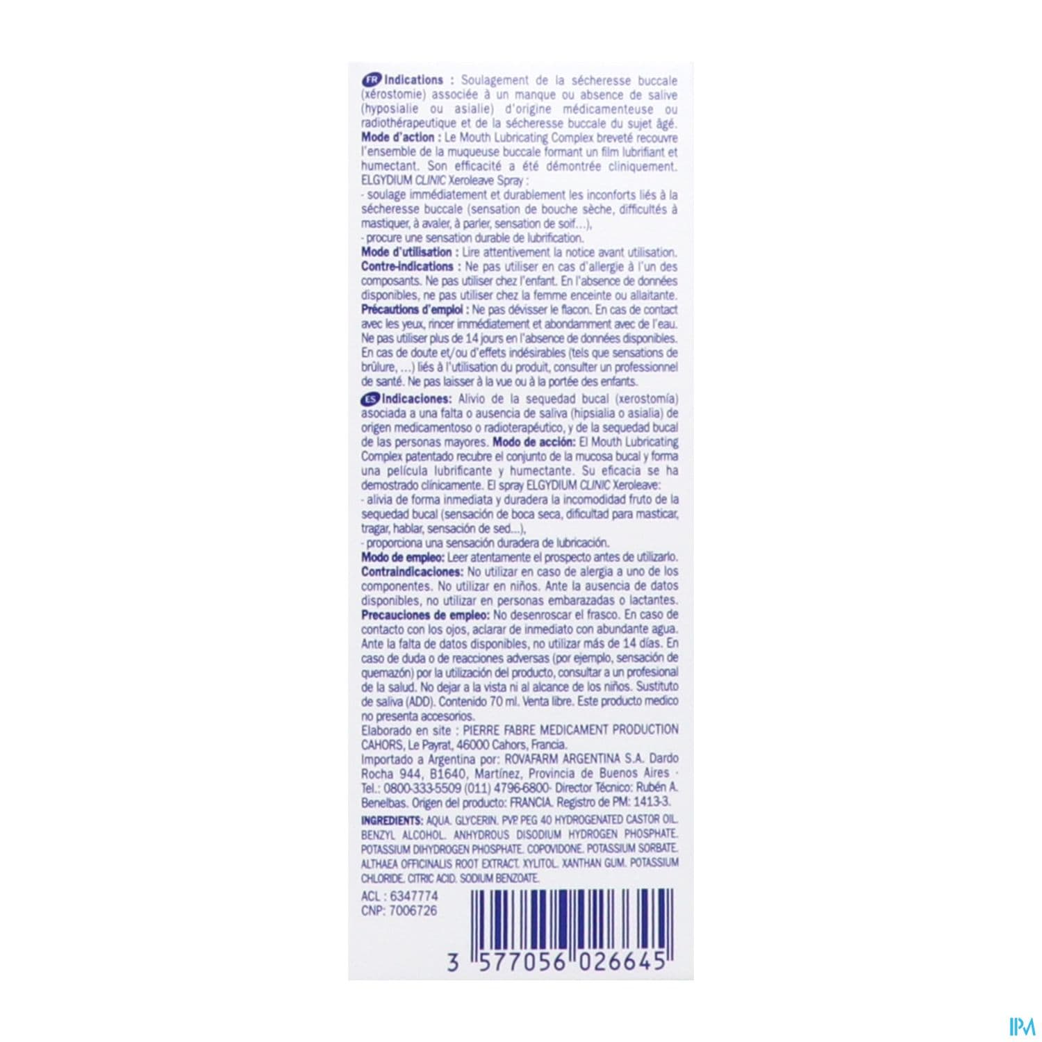 Elgydium Clinic Xeroleave Spray Buccal Lubrifiant Pour Bouche Seche Dispositif Medical 70ml