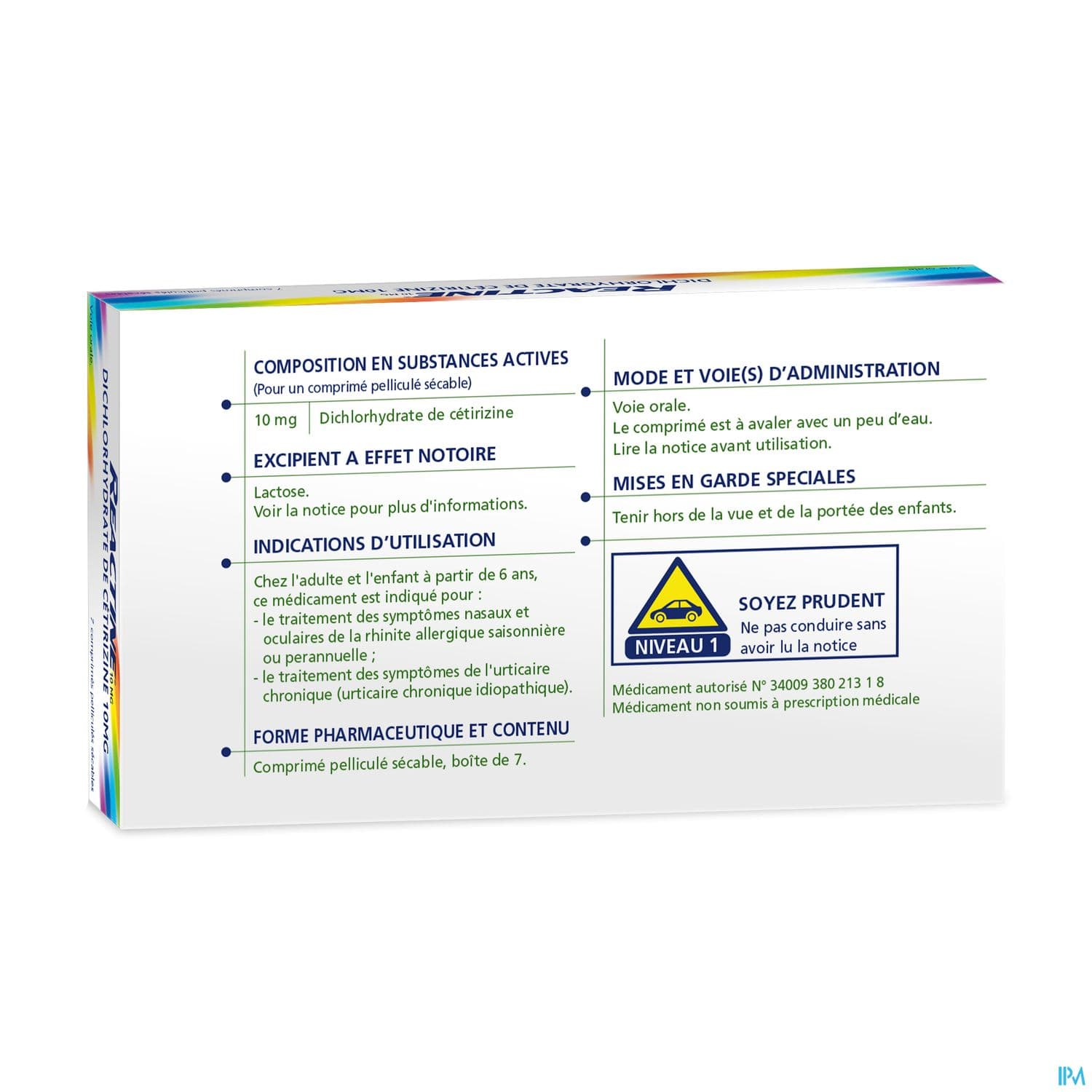 Reactine 10mg Comprime Secable 7