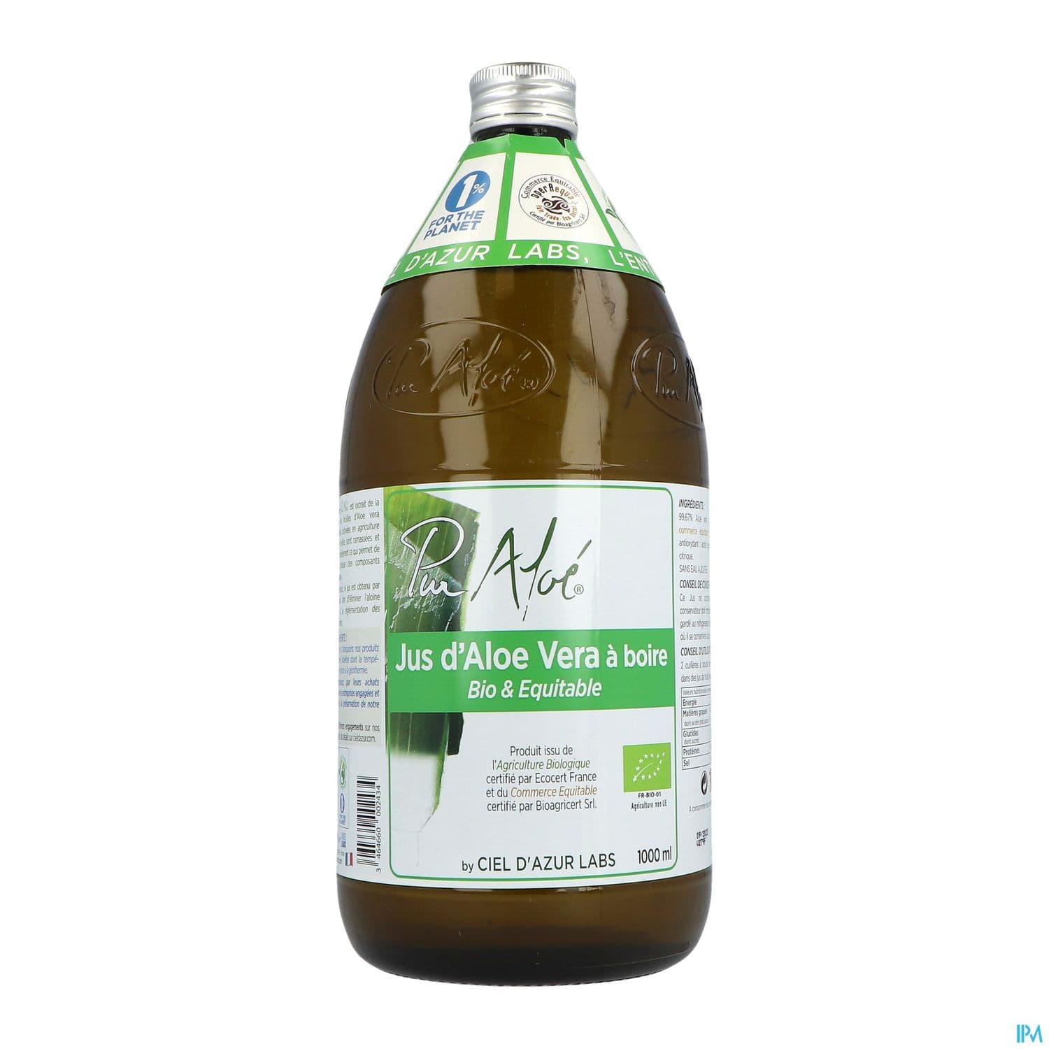 Ciel Azur Puraloe Pur Jus Aloe Vera Pasteurise Bio 1l