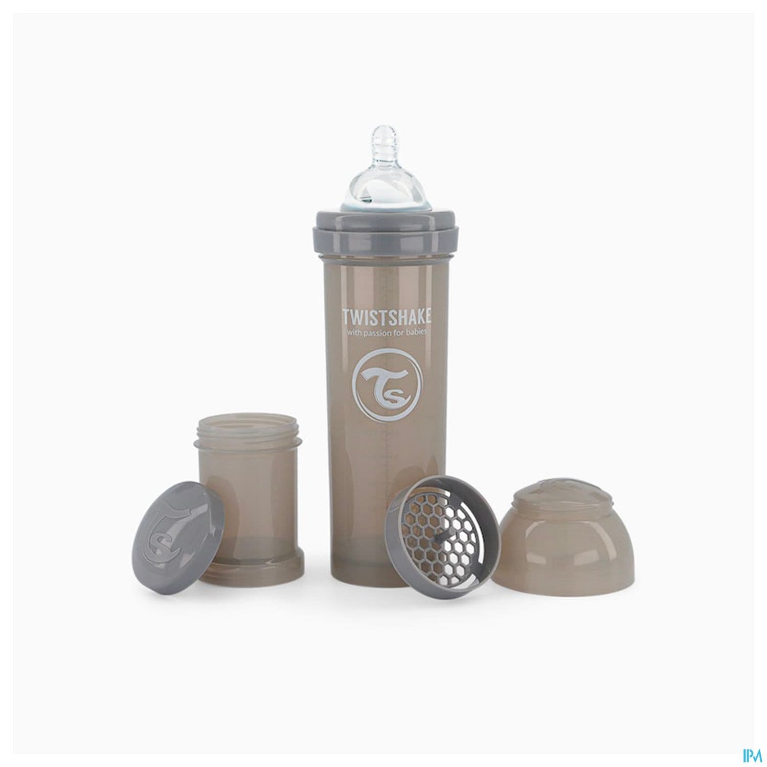 Twistshake Biberon Anticolique Gris Pastel 330ml + Boite Doseur Lait