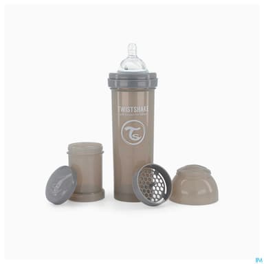 Twistshake Biberon Anticolique Gris Pastel 330ml + Boite Doseur Lait