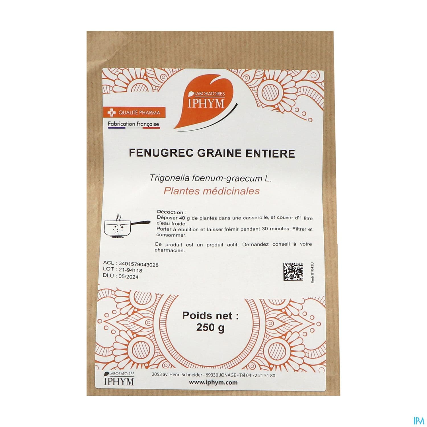 Iphym Fenugrec Graine Entiere 250g