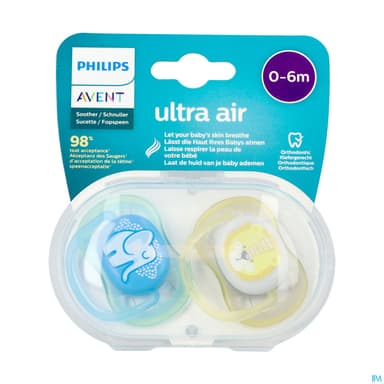 Avent Sucette Ultra Air Mixte Animaux 0/6mois Scf085/05 X2
