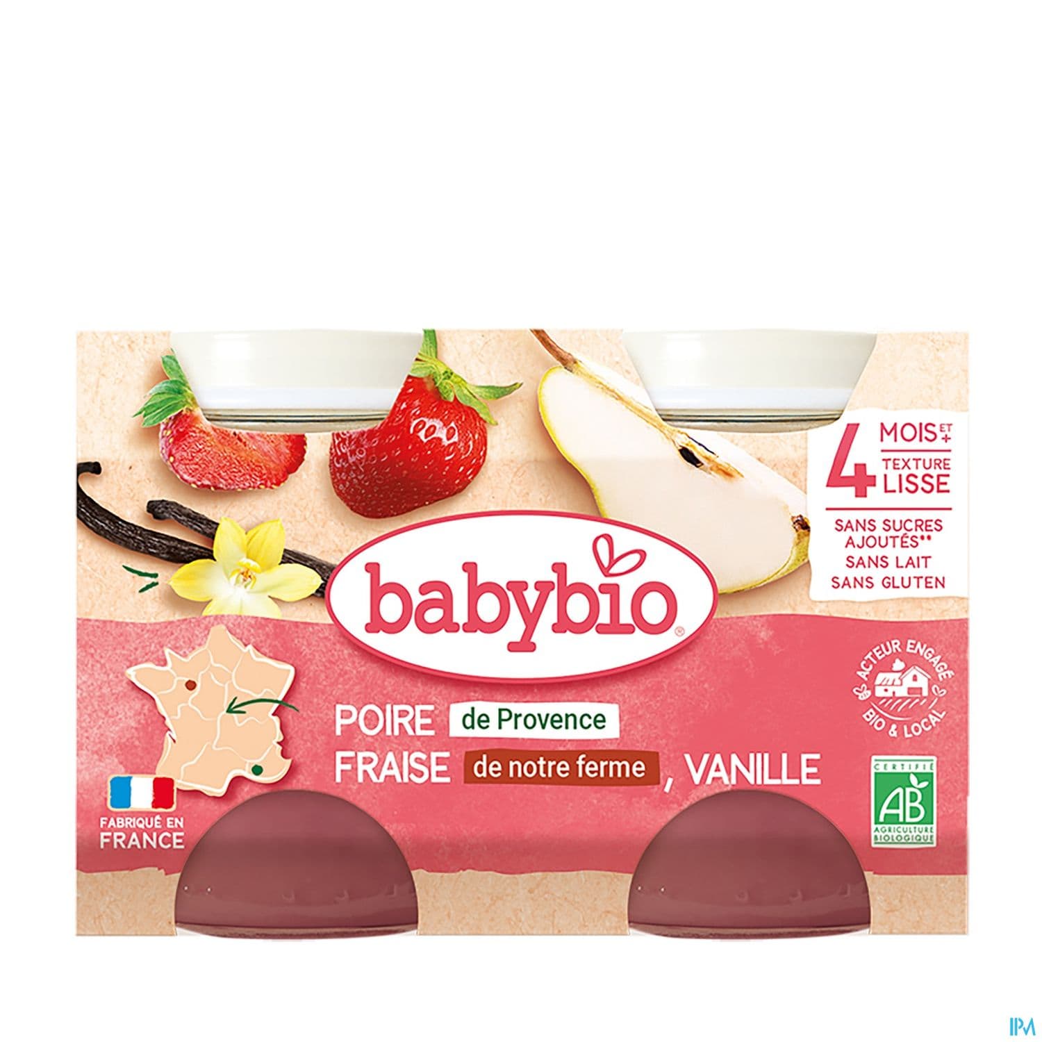BABYBIO POIRE/FRAISE/VANIL 2X130G