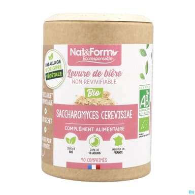 Nat Et Form Ecoresponsable Levure De Biere Non Revivifiable Bio Comprime 90