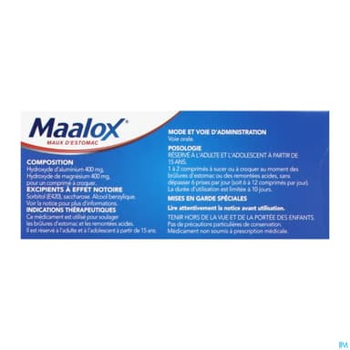 Maalox Maux Estomac Comprime A Croquer Menthe 40