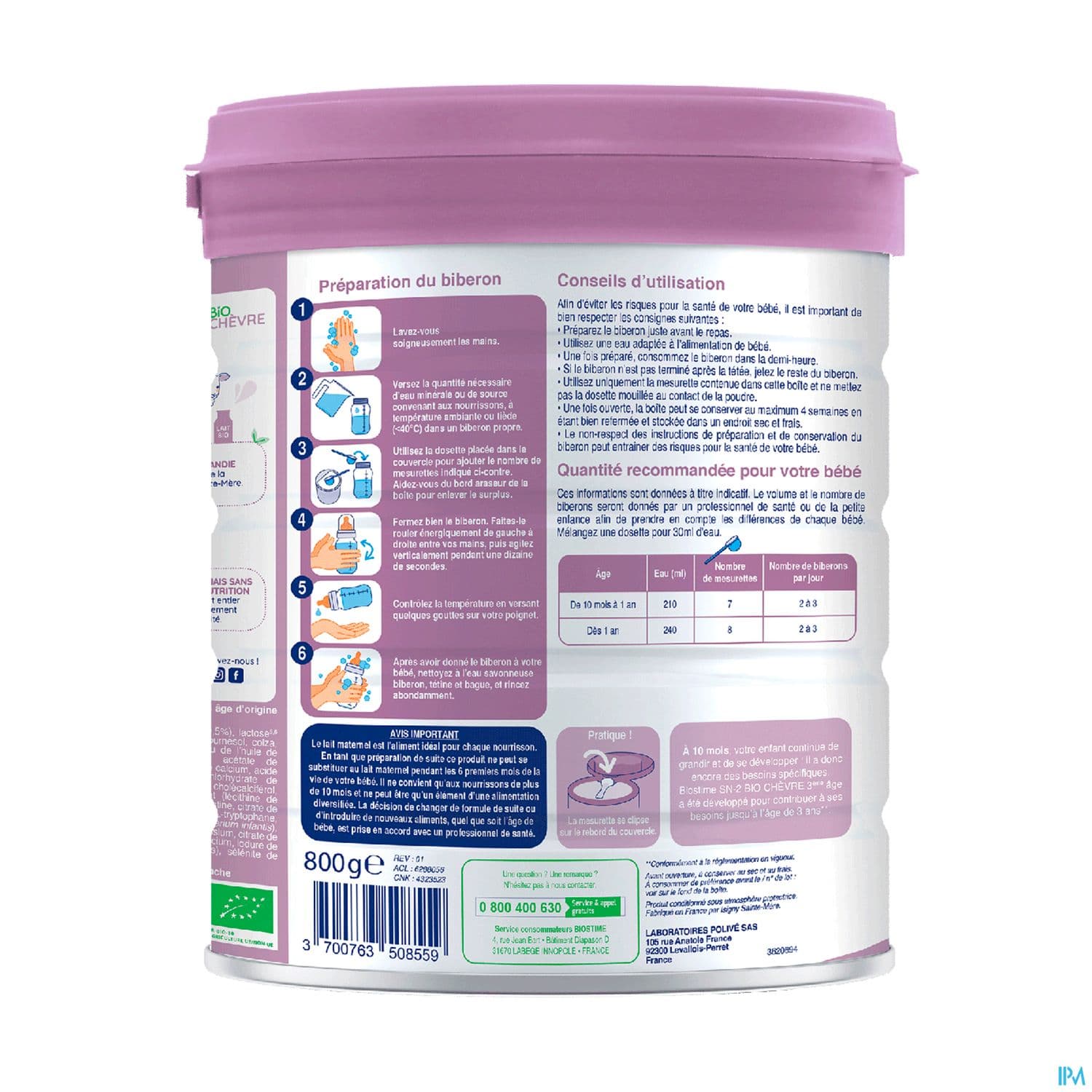 BIOSTIME LAIT CHEVRE 3EME AGE 800G