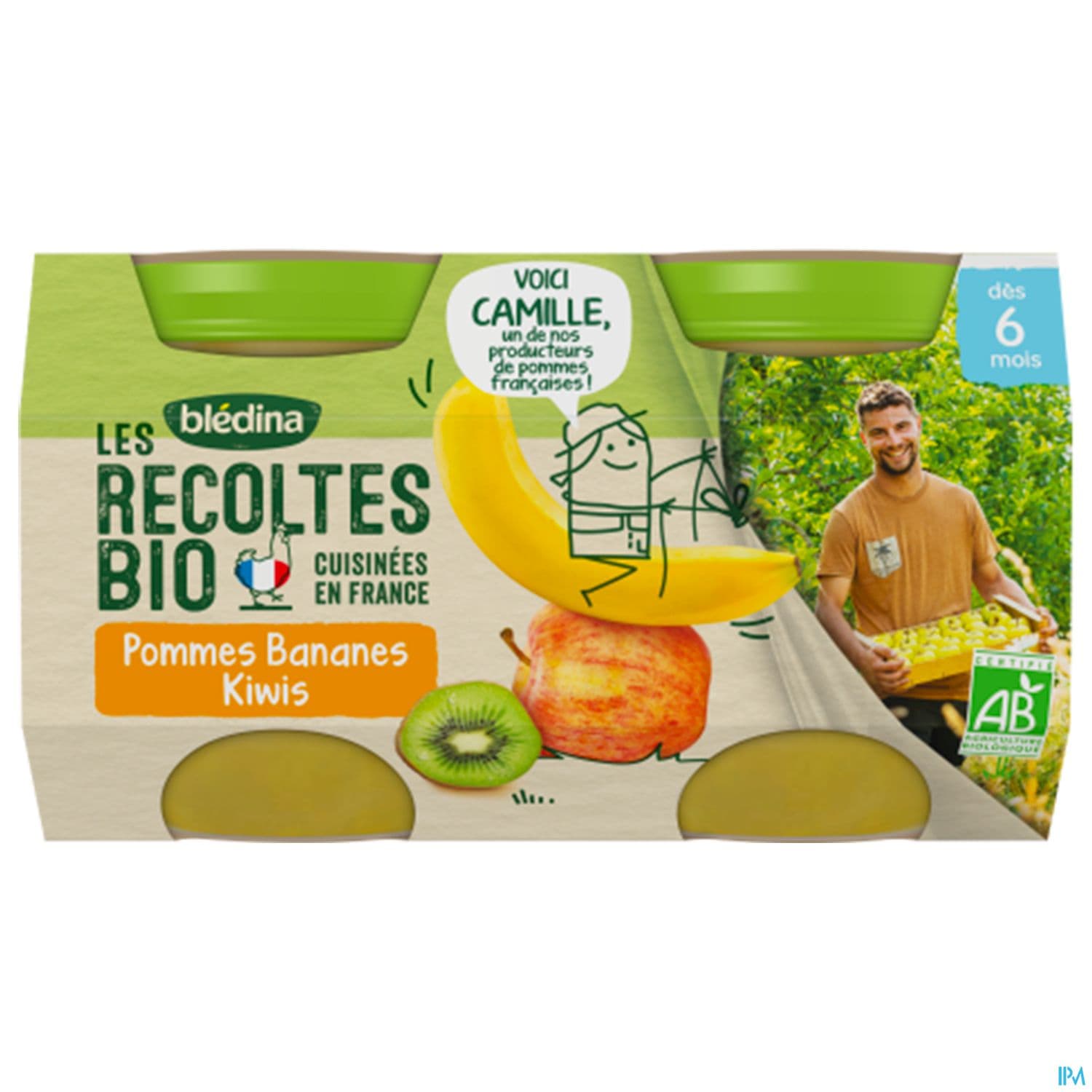 Bledina Les Recoltes Bio Pot Pomme Banane Kiwi 130g X2