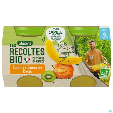 Bledina Les Recoltes Bio Pot Pomme Banane Kiwi 130g X2