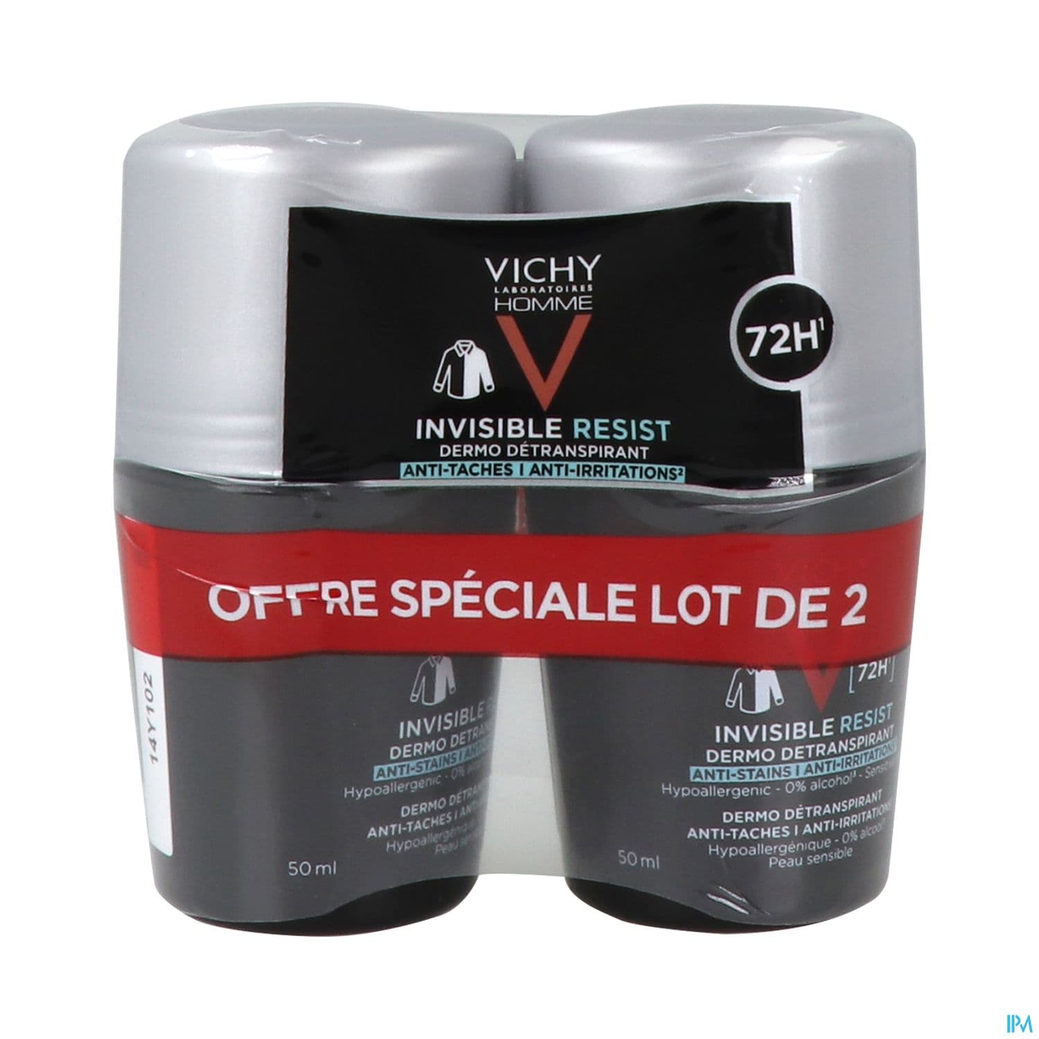 Vichy Homme Deodorant 72h Invisible Resist Roll On 50ml X2
