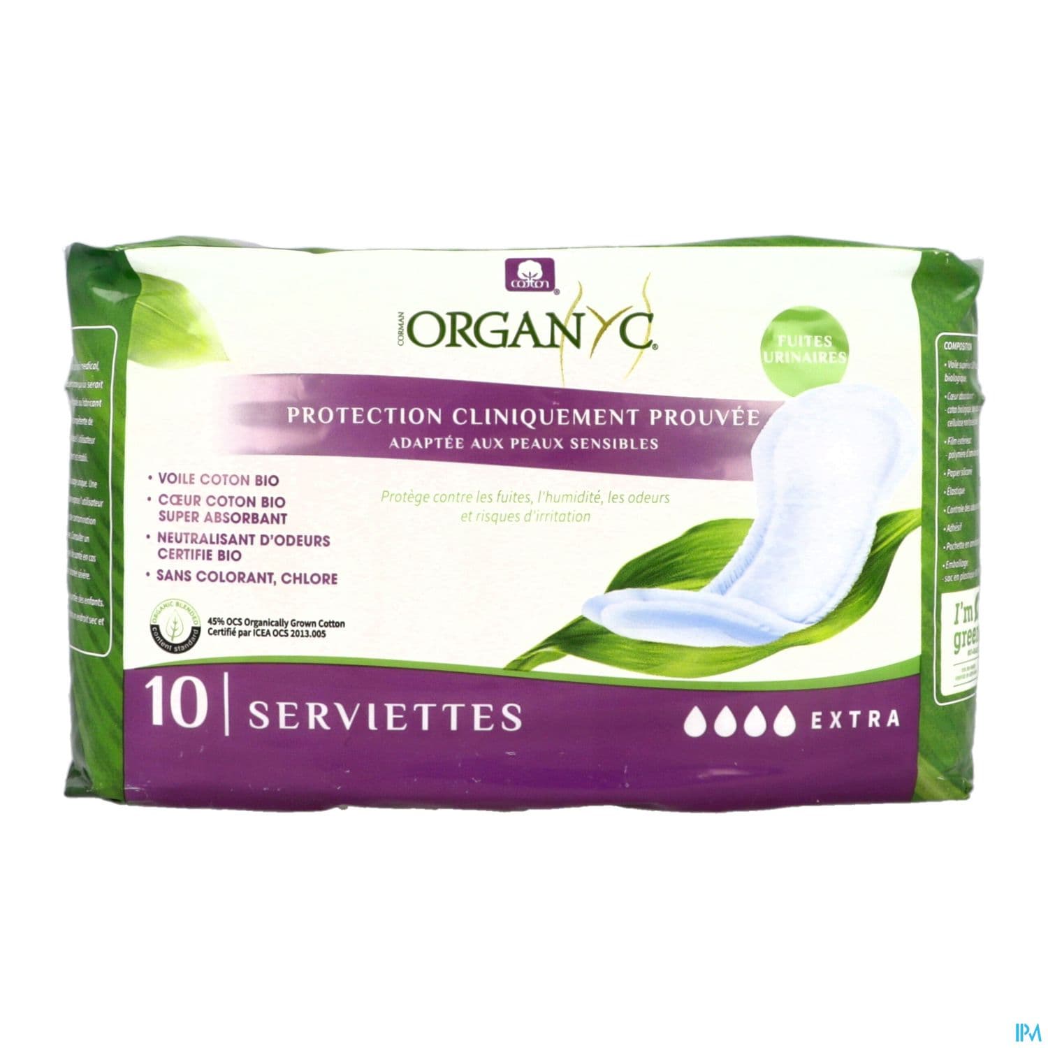 Organyc Serviette Extra Protection Hygienique Absorbante En Coton Bio Pour Fuite Abondante 10