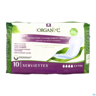 Organyc Serviette Extra Protection Hygienique Absorbante En Coton Bio Pour Fuite Abondante 10
