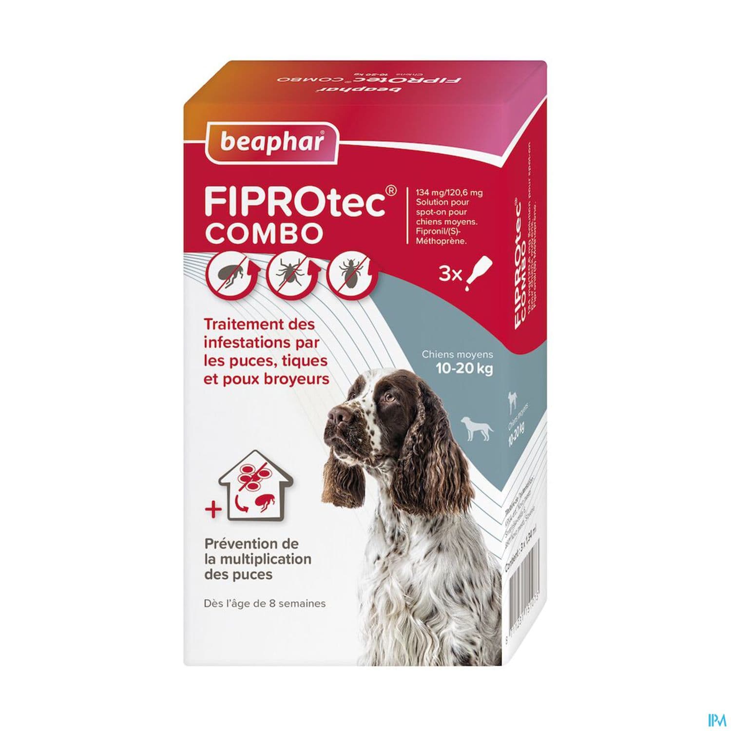 Beaphar Fiprotec Combo Pipette Spot On Chien 10/20kg X3
