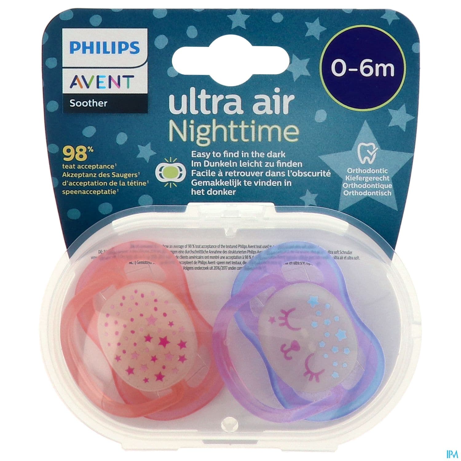 Avent Sucette Ultra Air Nuit Silicone 0/6mois Mixte Scf376/10 X2