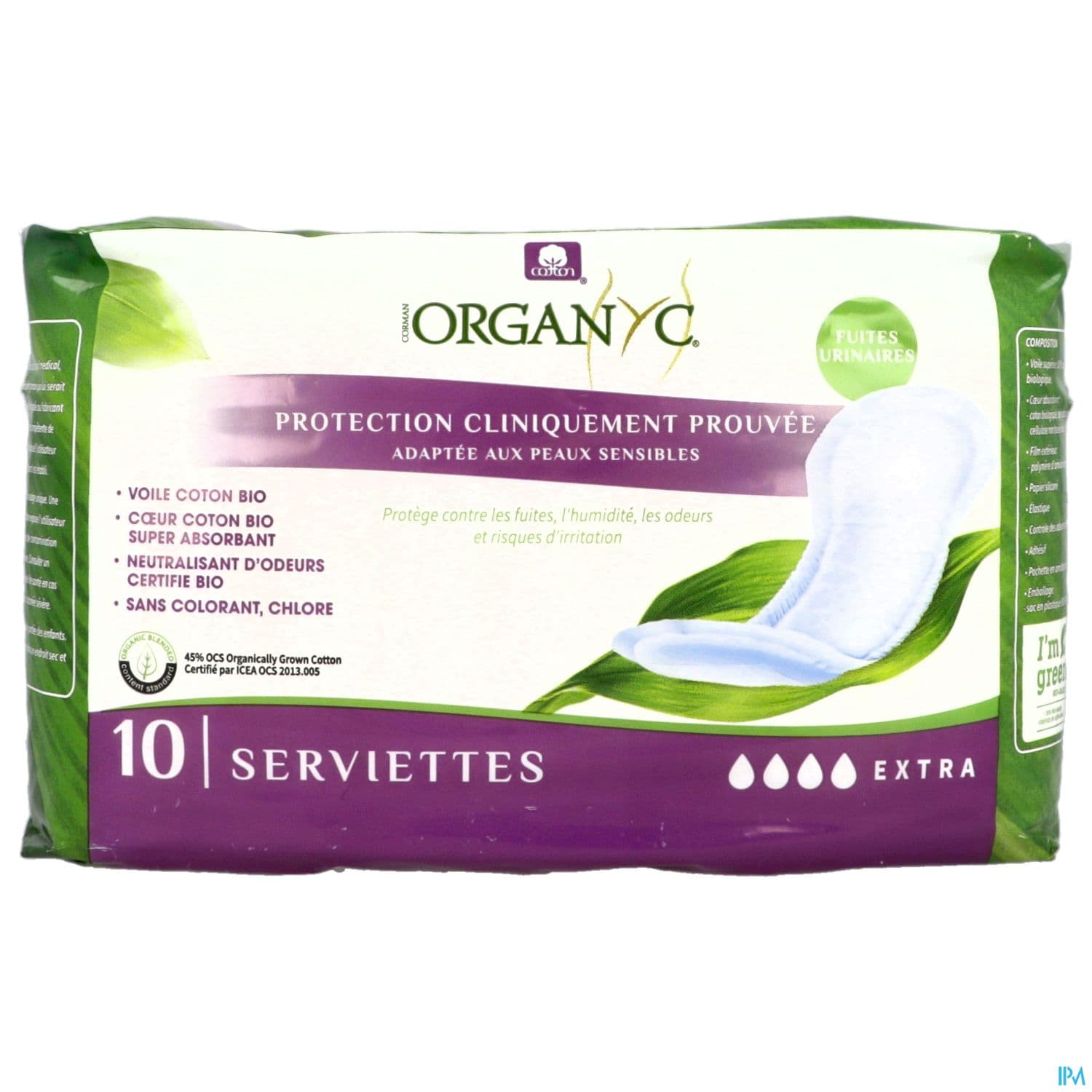 Organyc Serviette Extra Protection Hygienique Absorbante En Coton Bio Pour Fuite Abondante 10