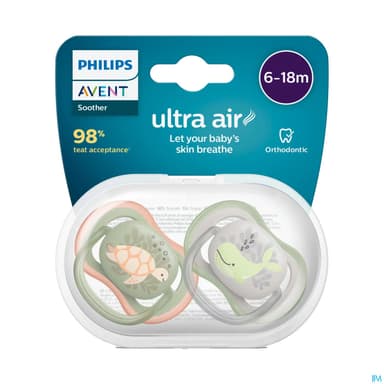 Avent Sucette Ultra Air Multicolore 6/18mois X2
