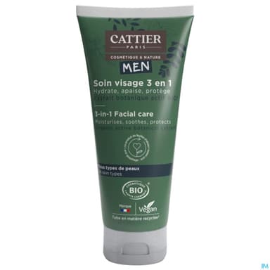 Cattier Men Soin Visage 3en1 Bio Tous Types De Peaux 50ml