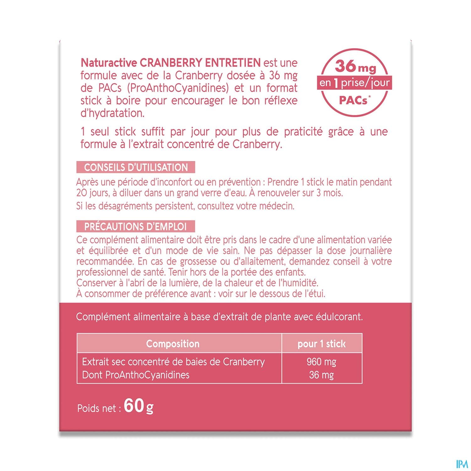 Naturactive Urisanol Entretien Cranberry Stick 20