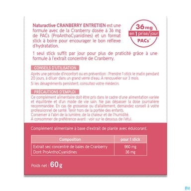 Naturactive Urisanol Entretien Cranberry Stick 20